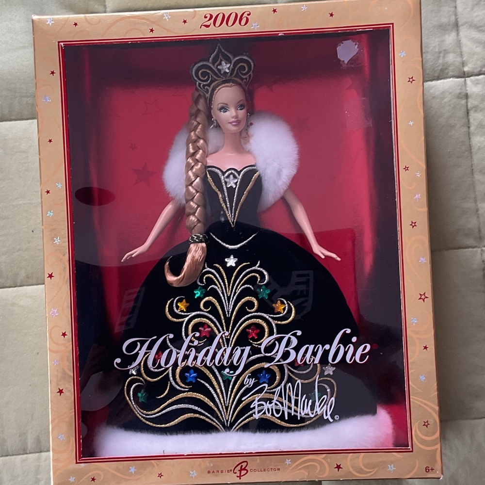 2006 Mattel Holiday Barbie Black and White Velvet Gown with Gold Embroidery